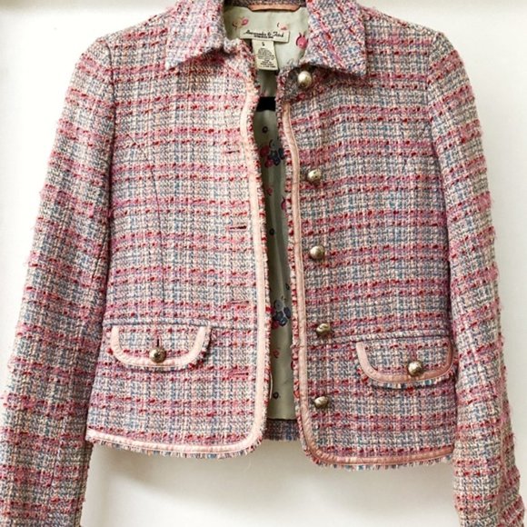 Rare Wool Multicolor Pink, Purple Blue Tweed Blazer Jacket Sz S - Picture 8 of 13